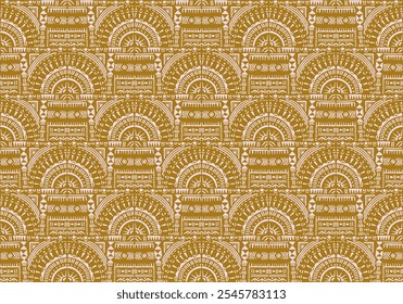 Tribal vector ornament. Seamless African pattern. Ethnic carpet with circle, wave. Aztec style. Geometric mosaic on the tile, majolica. Ancient interior. Modern rug. Geo print on textile. Kente Cloth.