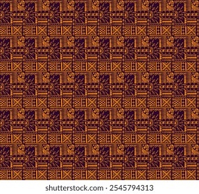 Tribal vector ornament. Seamless African pattern. Ethnic carpet with chevrons. Aztec style. Geometric mosaic on the tile, majolica. Ancient interior. Modern rug. Geo print on textile. Kente Cloth.