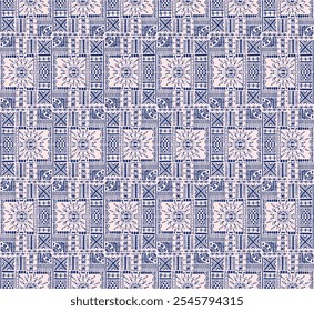 Tribal vector ornament. Seamless African pattern. Ethnic carpet with chevrons. Aztec style. Geometric mosaic on the tile, majolica. Ancient interior. Modern rug. Geo print on textile. Kente Cloth.