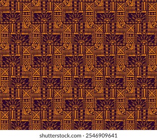 Tribal vector ornament. Seamless African pattern. Ethnic carpet with chevrons. Aztec style. Geometric mosaic on the tile, majolica. Ancient interior. Modern rug. Geo print on textile. Kente Cloth.