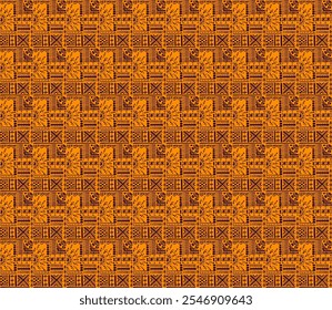 Tribal vector ornament. Seamless African pattern. Ethnic carpet with chevrons. Aztec style. Geometric mosaic on the tile, majolica. Ancient interior. Modern rug. Geo print on textile. Kente Cloth.
