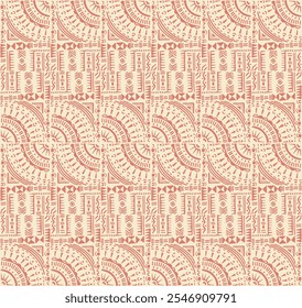 Tribal vector ornament. Seamless African pattern. Ethnic carpet with circle, wave. Aztec style. Geometric mosaic on the tile, majolica. Ancient interior. Modern rug. Geo print on textile. Kente Cloth.