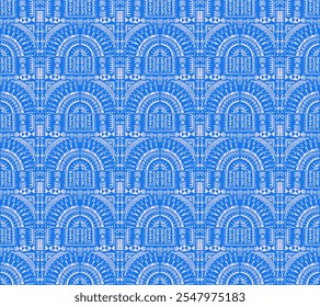 Tribal vector ornament. Seamless African pattern. Ethnic carpet with circle, wave. Aztec style. Geometric mosaic on the tile, majolica. Ancient interior. Modern rug. Geo print on textile. Kente Cloth.