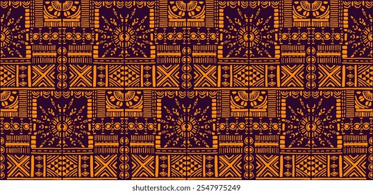 Tribal vector ornament. Seamless African pattern. Ethnic carpet with chevrons. Aztec style. Geometric mosaic on the tile, majolica. Ancient interior. Modern rug. Geo print on textile. Kente Cloth.
