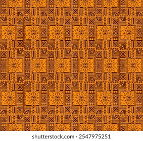 Tribal vector ornament. Seamless African pattern. Ethnic carpet with chevrons. Aztec style. Geometric mosaic on the tile, majolica. Ancient interior. Modern rug. Geo print on textile. Kente Cloth.