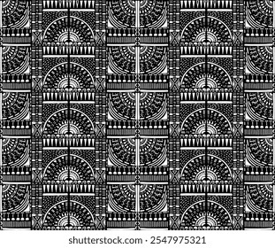 Tribal vector ornament. Seamless African pattern. Ethnic carpet with chevrons. Aztec style. Geometric mosaic on the tile, majolica. Ancient interior. Modern rug. Geo print on textile. Kente Cloth.