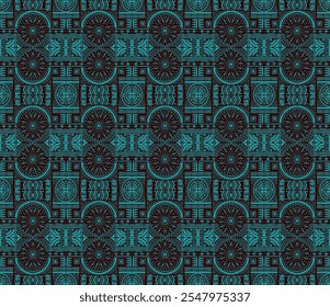 Tribal vector ornament. Seamless African pattern. Ethnic carpet with chevrons. Aztec style. Geometric mosaic on the tile, majolica. Ancient interior. Modern rug. Geo print on textile. Kente Cloth.