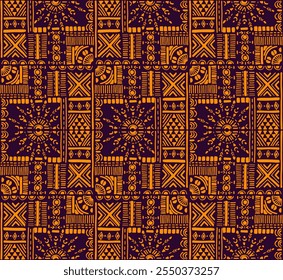 Tribal vector ornament. Seamless African pattern. Ethnic carpet with chevrons. Aztec style. Geometric mosaic on the tile, majolica. Ancient interior. Modern rug. Geo print on textile. Kente Cloth.