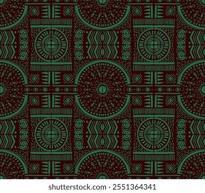 Tribal vector ornament. Seamless African pattern. Ethnic carpet with chevrons. Aztec style. Geometric mosaic on the tile, majolica. Ancient interior. Modern rug. Geo print on textile. Kente Cloth.
