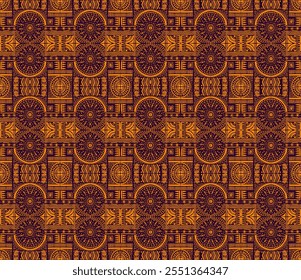 Tribal vector ornament. Seamless African pattern. Ethnic carpet with chevrons. Aztec style. Geometric mosaic on the tile, majolica. Ancient interior. Modern rug. Geo print on textile. Kente Cloth.