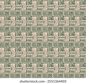 Tribal vector ornament. Seamless African pattern. Ethnic carpet with chevrons. Aztec style. Geometric mosaic on the tile, majolica. Ancient interior. Modern rug. Geo print on textile. Kente Cloth.