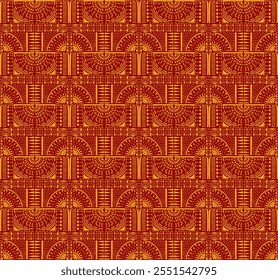 Tribal vector ornament. Seamless African pattern. Ethnic carpet with chevrons. Aztec style. Geometric mosaic on the tile, majolica. Ancient interior. Modern rug. Geo print on textile. Kente Cloth.