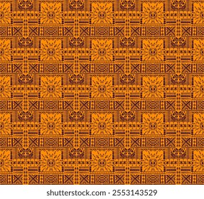Tribal vector ornament. Seamless African pattern. Ethnic carpet with chevrons. Aztec style. Geometric mosaic on the tile, majolica. Ancient interior. Modern rug. Geo print on textile. Kente Cloth.