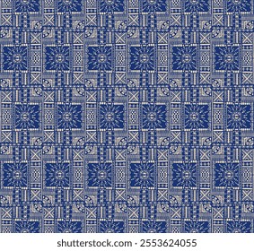 Tribal vector ornament. Seamless African pattern. Ethnic carpet with chevrons. Aztec style. Geometric mosaic on the tile, majolica. Ancient interior. Modern rug. Geo print on textile. Kente Cloth.