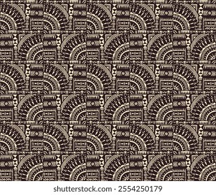 Tribal vector ornament. Seamless African pattern. Ethnic carpet with chevrons. Aztec style. Geometric mosaic on the tile, majolica. Ancient interior. Modern rug. Geo print on textile. Kente Cloth.