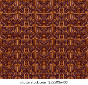 Tribal vector ornament. Seamless African pattern. Ethnic carpet with chevrons. Aztec style. Geometric mosaic on the tile, majolica. Ancient interior. Modern rug. Geo print on textile. Kente Cloth.