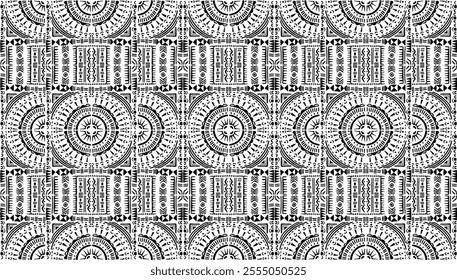 Tribal vector ornament. Seamless African pattern. Ethnic carpet with circle, wave. Aztec style. Geometric mosaic on the tile, majolica. Ancient interior. Modern rug. Geo print on textile. Kente Cloth.
