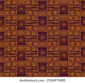 Tribal vector ornament. Seamless African pattern. Ethnic carpet with chevrons. Aztec style. Geometric mosaic on the tile, majolica. Ancient interior. Modern rug. Geo print on textile. Kente Cloth.