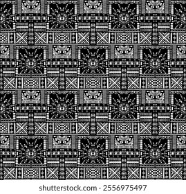 Tribal vector ornament. Seamless African pattern. Ethnic carpet with chevrons. Aztec style. Geometric mosaic on the tile, majolica. Ancient interior. Modern rug. Geo print on textile. Kente Cloth.