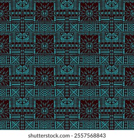 Tribal vector ornament. Seamless African pattern. Ethnic carpet with chevrons. Aztec style. Geometric mosaic on the tile, majolica. Ancient interior. Modern rug. Geo print on textile. Kente Cloth.