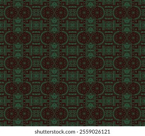 Tribal vector ornament. Seamless African pattern. Ethnic carpet with circle, wave. Aztec style. Geometric mosaic on the tile, majolica. Ancient interior. Modern rug. Geo print on textile. Kente Cloth.