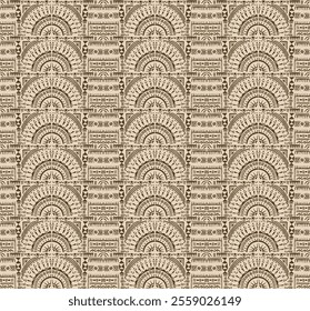 Tribal vector ornament. Seamless African pattern. Ethnic carpet with chevrons. Aztec style. Geometric mosaic on the tile, majolica. Ancient interior. Modern rug. Geo print on textile. Kente Cloth.