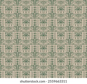 Tribal vector ornament. Seamless African pattern. Ethnic carpet with chevrons. Aztec style. Geometric mosaic on the tile, majolica. Ancient interior. Modern rug. Geo print on textile. Kente Cloth.