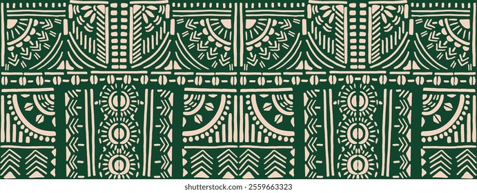 Tribal vector ornament. Seamless African pattern. Ethnic carpet with chevrons. Aztec style. Geometric mosaic on the tile, majolica. Ancient interior. Modern rug. Geo print on textile. Kente Cloth.