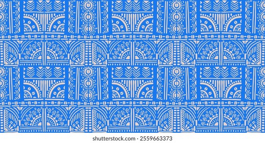 Tribal vector ornament. Seamless African pattern. Ethnic carpet with chevrons. Aztec style. Geometric mosaic on the tile, majolica. Ancient interior. Modern rug. Geo print on textile. Kente Cloth.