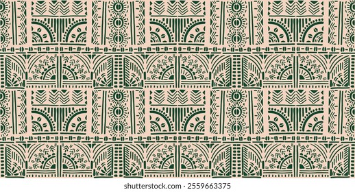 Tribal vector ornament. Seamless African pattern. Ethnic carpet with chevrons. Aztec style. Geometric mosaic on the tile, majolica. Ancient interior. Modern rug. Geo print on textile. Kente Cloth.