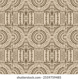 Tribal vector ornament. Seamless African pattern. Ethnic carpet with circle, wave. Aztec style. Geometric mosaic on the tile, majolica. Ancient interior. Modern rug. Geo print on textile. Kente Cloth.