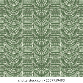 Tribal vector ornament. Seamless African pattern. Ethnic carpet with circle, wave. Aztec style. Geometric mosaic on the tile, majolica. Ancient interior. Modern rug. Geo print on textile. Kente Cloth.