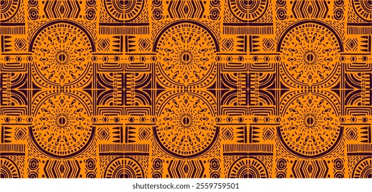 Tribal vector ornament. Seamless African pattern. Ethnic carpet with chevrons. Aztec style. Geometric mosaic on the tile, majolica. Ancient interior. Modern rug. Geo print on textile. Kente Cloth.