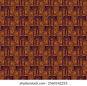 Tribal vector ornament. Seamless African pattern. Ethnic carpet with chevrons. Aztec style. Geometric mosaic on the tile, majolica. Ancient interior. Modern rug. Geo print on textile. Kente Cloth.