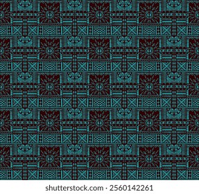 Tribal vector ornament. Seamless African pattern. Ethnic carpet with chevrons. Aztec style. Geometric mosaic on the tile, majolica. Ancient interior. Modern rug. Geo print on textile. Kente Cloth.