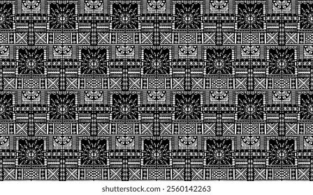 Tribal vector ornament. Seamless African pattern. Ethnic carpet with chevrons. Aztec style. Geometric mosaic on the tile, majolica. Ancient interior. Modern rug. Geo print on textile. Kente Cloth.