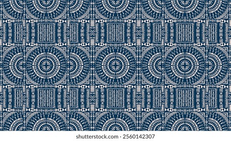 Tribal vector ornament. Seamless African pattern. Ethnic carpet with circle, wave. Aztec style. Geometric mosaic on the tile, majolica. Ancient interior. Modern rug. Geo print on textile. Kente Cloth.