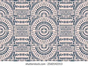 Tribal vector ornament. Seamless African pattern. Ethnic carpet with circle, wave. Aztec style. Geometric mosaic on the tile, majolica. Ancient interior. Modern rug. Geo print on textile. Kente Cloth.