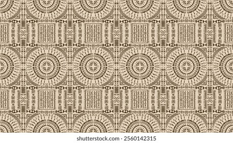 Tribal vector ornament. Seamless African pattern. Ethnic carpet with circle, wave. Aztec style. Geometric mosaic on the tile, majolica. Ancient interior. Modern rug. Geo print on textile. Kente Cloth.