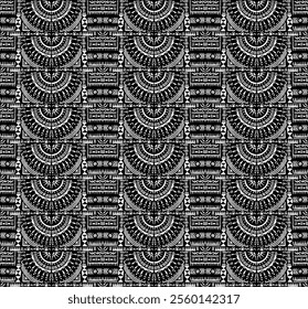 Tribal vector ornament. Seamless African pattern. Ethnic carpet with circle, wave. Aztec style. Geometric mosaic on the tile, majolica. Ancient interior. Modern rug. Geo print on textile. Kente Cloth.