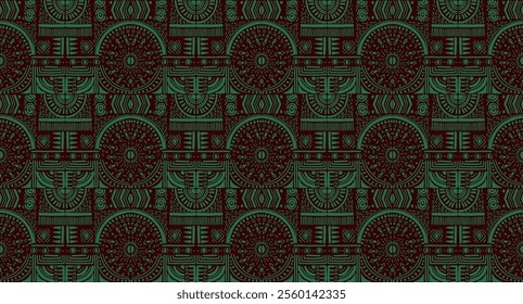 Tribal vector ornament. Seamless African pattern. Ethnic carpet with chevrons. Aztec style. Geometric mosaic on the tile, majolica. Ancient interior. Modern rug. Geo print on textile. Kente Cloth.