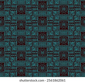 Tribal vector ornament. Seamless African pattern. Ethnic carpet with chevrons. Aztec style. Geometric mosaic on the tile, majolica. Ancient interior. Modern rug. Geo print on textile. Kente Cloth.