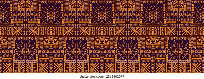 Tribal vector ornament. Seamless African pattern. Ethnic carpet with chevrons. Aztec style. Geometric mosaic on the tile, majolica. Ancient interior. Modern rug. Geo print on textile. Kente Cloth.