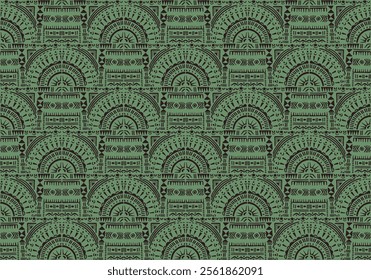 Tribal vector ornament. Seamless African pattern. Ethnic carpet with circle, wave. Aztec style. Geometric mosaic on the tile, majolica. Ancient interior. Modern rug. Geo print on textile. Kente Cloth.