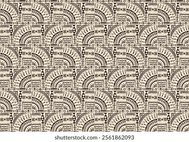 Tribal vector ornament. Seamless African pattern. Ethnic carpet with circle, wave. Aztec style. Geometric mosaic on the tile, majolica. Ancient interior. Modern rug. Geo print on textile. Kente Cloth.