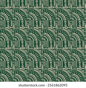 Tribal vector ornament. Seamless African pattern. Ethnic carpet with circle, wave. Aztec style. Geometric mosaic on the tile, majolica. Ancient interior. Modern rug. Geo print on textile. Kente Cloth.