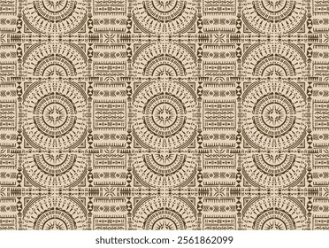 Tribal vector ornament. Seamless African pattern. Ethnic carpet with circle, wave. Aztec style. Geometric mosaic on the tile, majolica. Ancient interior. Modern rug. Geo print on textile. Kente Cloth.