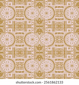 Tribal vector ornament. Seamless African pattern. Ethnic carpet with chevrons. Aztec style. Geometric mosaic on the tile, majolica. Ancient interior. Modern rug. Geo print on textile. Kente Cloth.