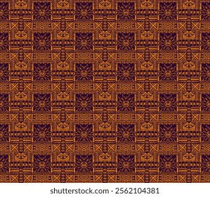 Tribal vector ornament. Seamless African pattern. Ethnic carpet with chevrons. Aztec style. Geometric mosaic on the tile, majolica. Ancient interior. Modern rug. Geo print on textile. Kente Cloth.