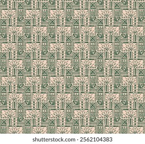 Tribal vector ornament. Seamless African pattern. Ethnic carpet with chevrons. Aztec style. Geometric mosaic on the tile, majolica. Ancient interior. Modern rug. Geo print on textile. Kente Cloth.